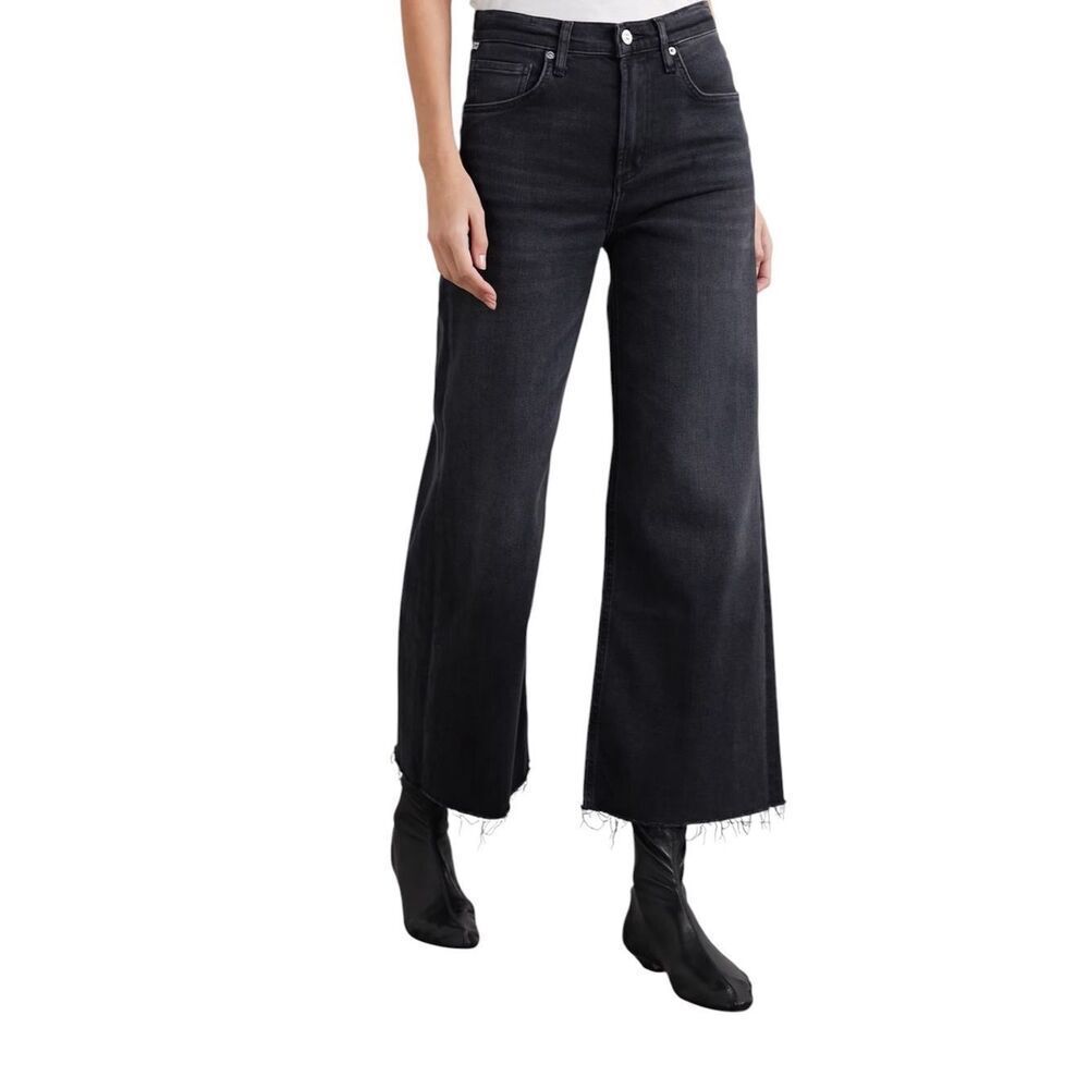 Citizens of Humanity Women's Lyra frayed cropped high-rise wide-leg jeans Black